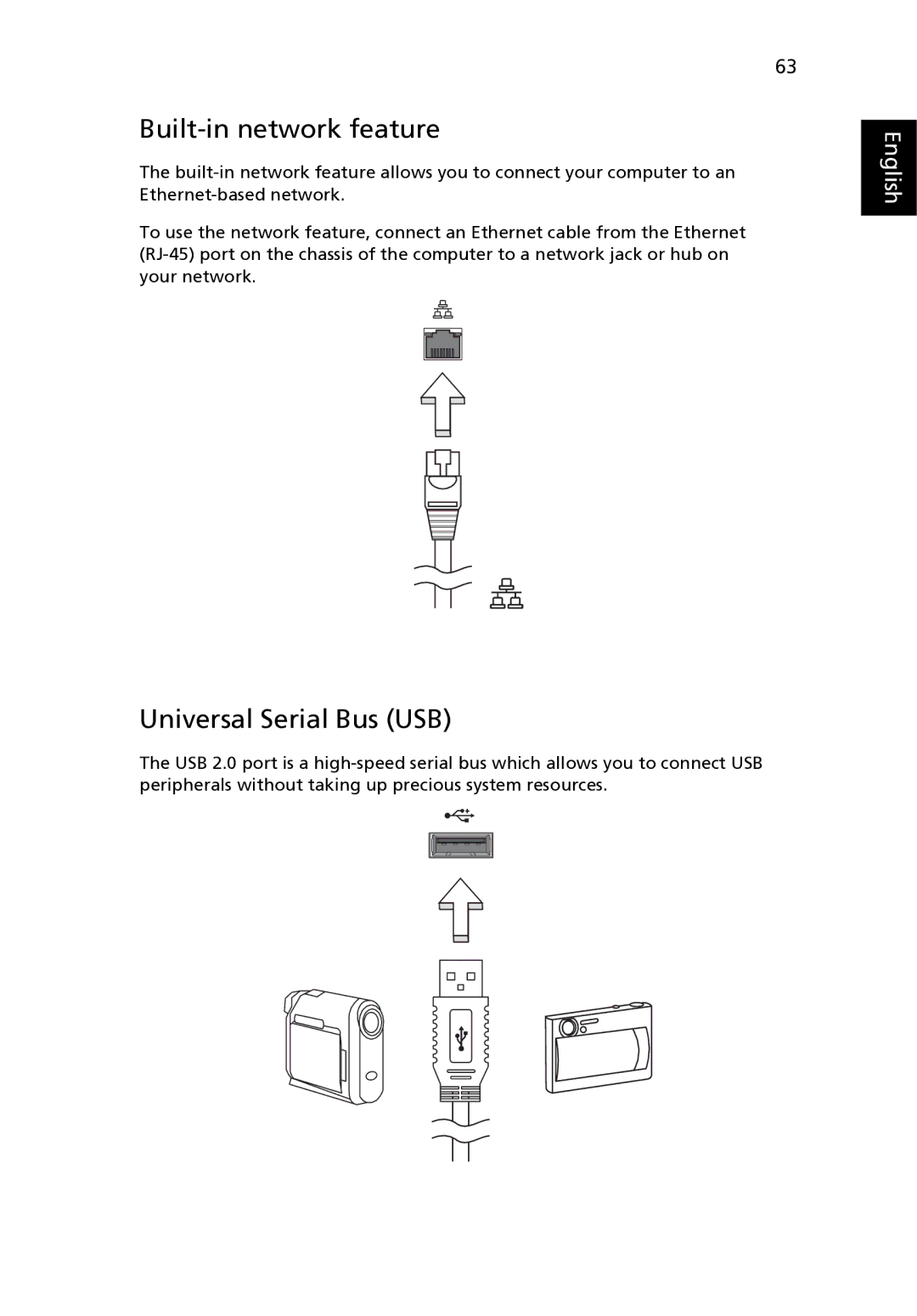 Acer MS2180, 3640 manual Built-in network feature, Universal Serial Bus USB 