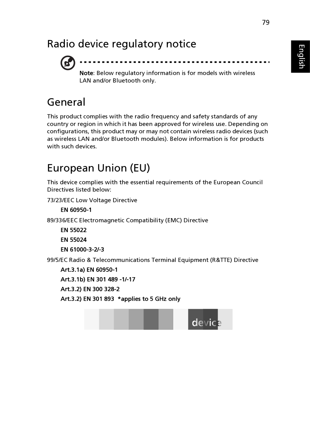 Acer MS2180, 3640 manual Radio device regulatory notice General, European Union EU, EN 61000-3-2/-3 