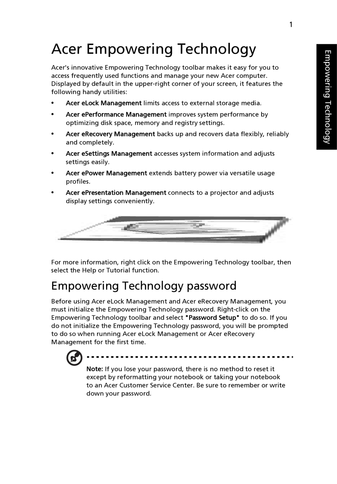 Acer 3650 manual Acer Empowering Technology, Empowering Technology password 