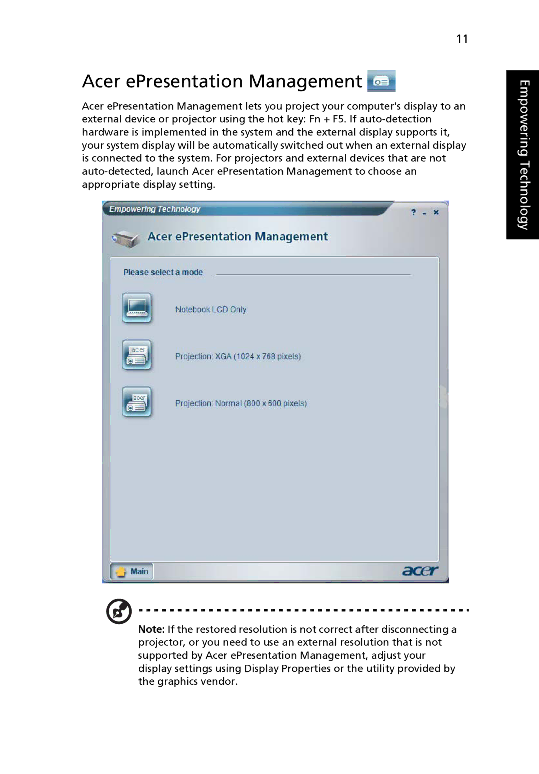 Acer 3650 manual Acer ePresentation Management 