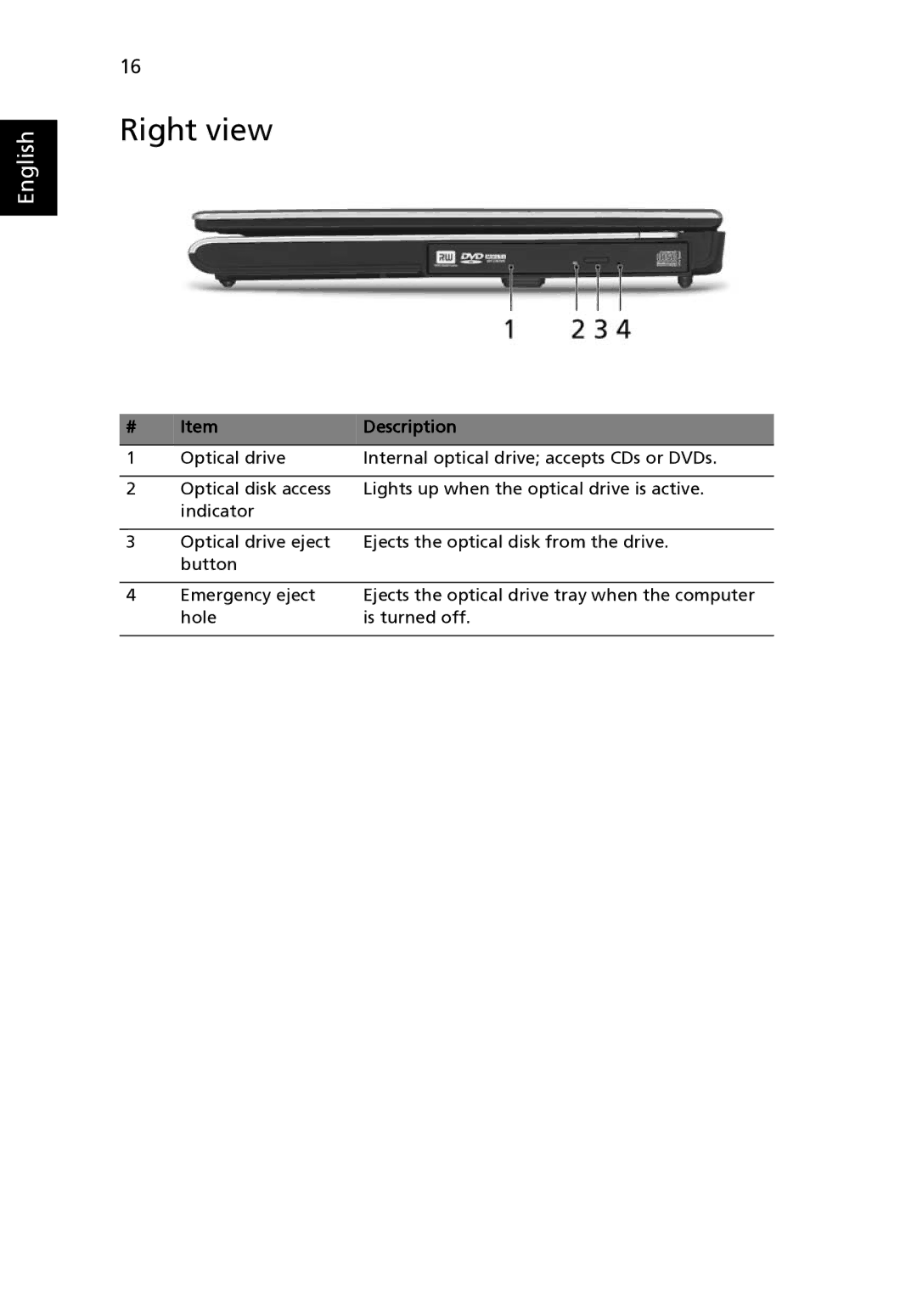 Acer 3650 manual Right view 