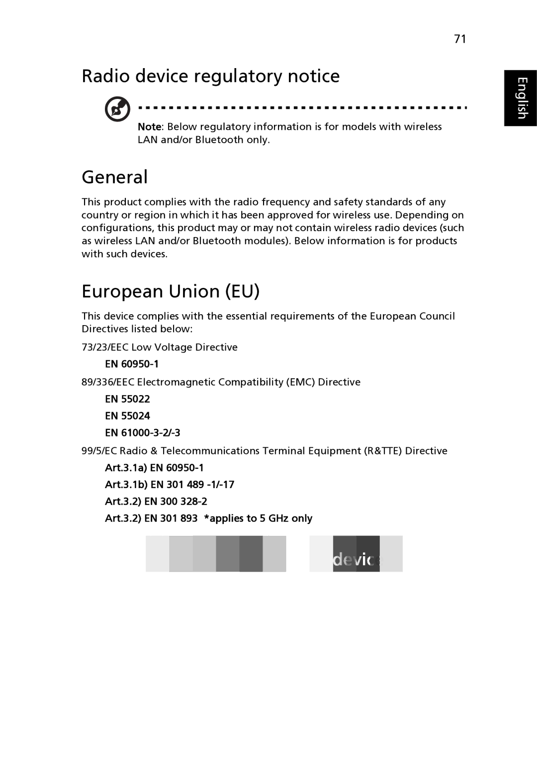 Acer 3650 manual Radio device regulatory notice General, European Union EU, EN 61000-3-2/-3 