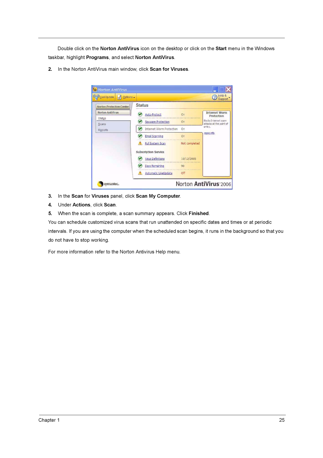 Acer 3660 manual Scan for Viruses panel, click Scan My Computer 