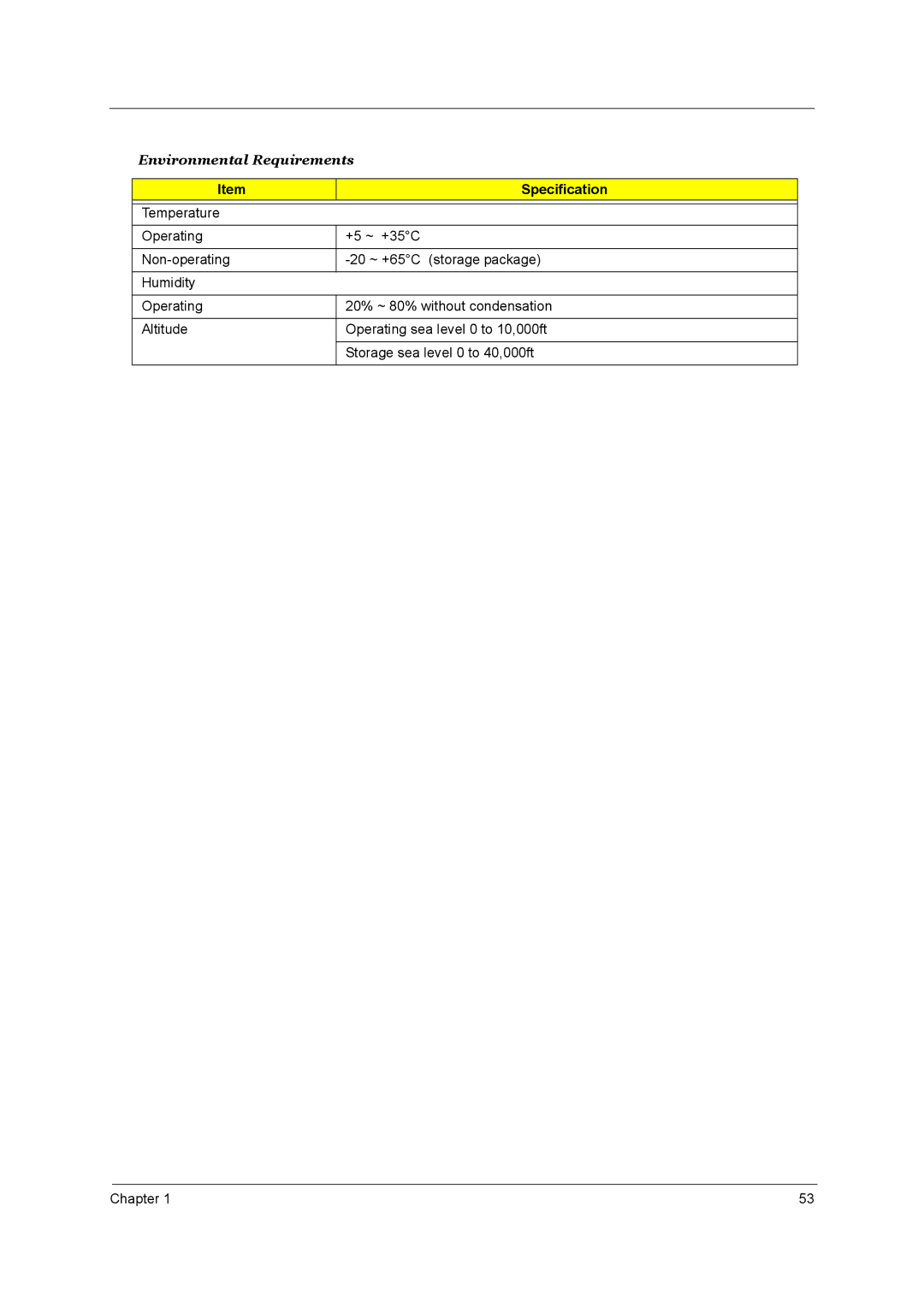 Acer 3660 manual Environmental Requirements 