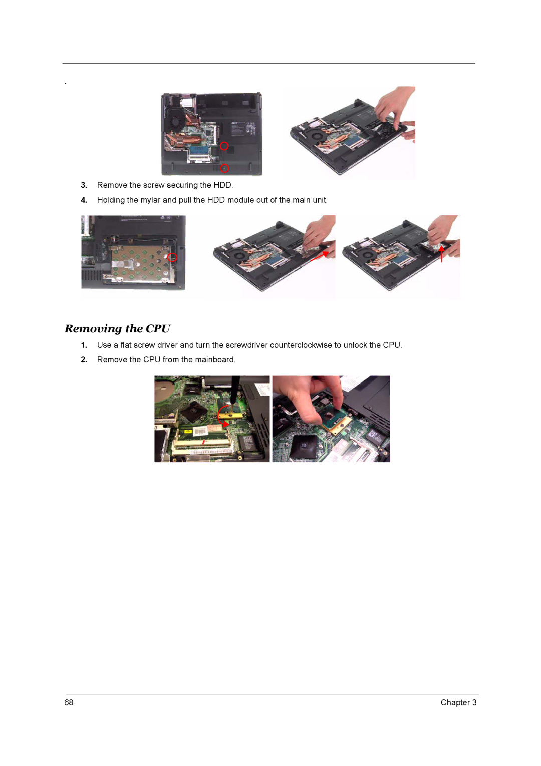 Acer 3660 manual Removing the CPU 