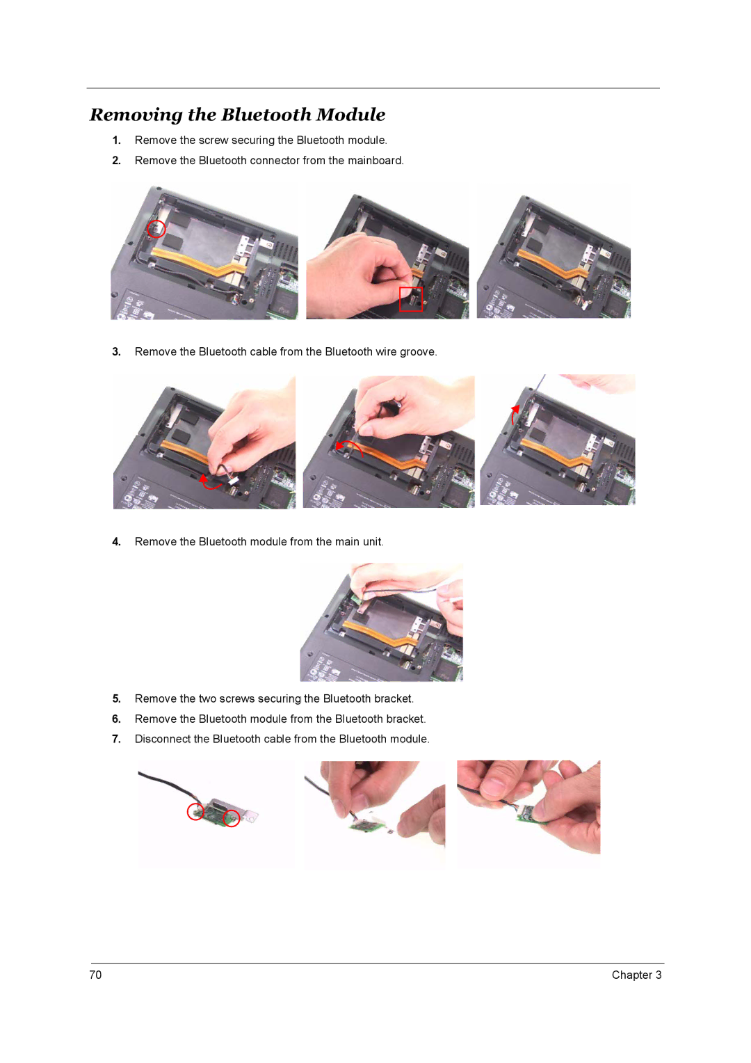 Acer 3660 manual Removing the Bluetooth Module 