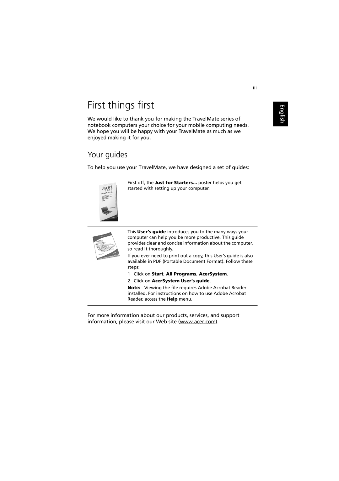 Acer 370 series manual First things first, Your guides 