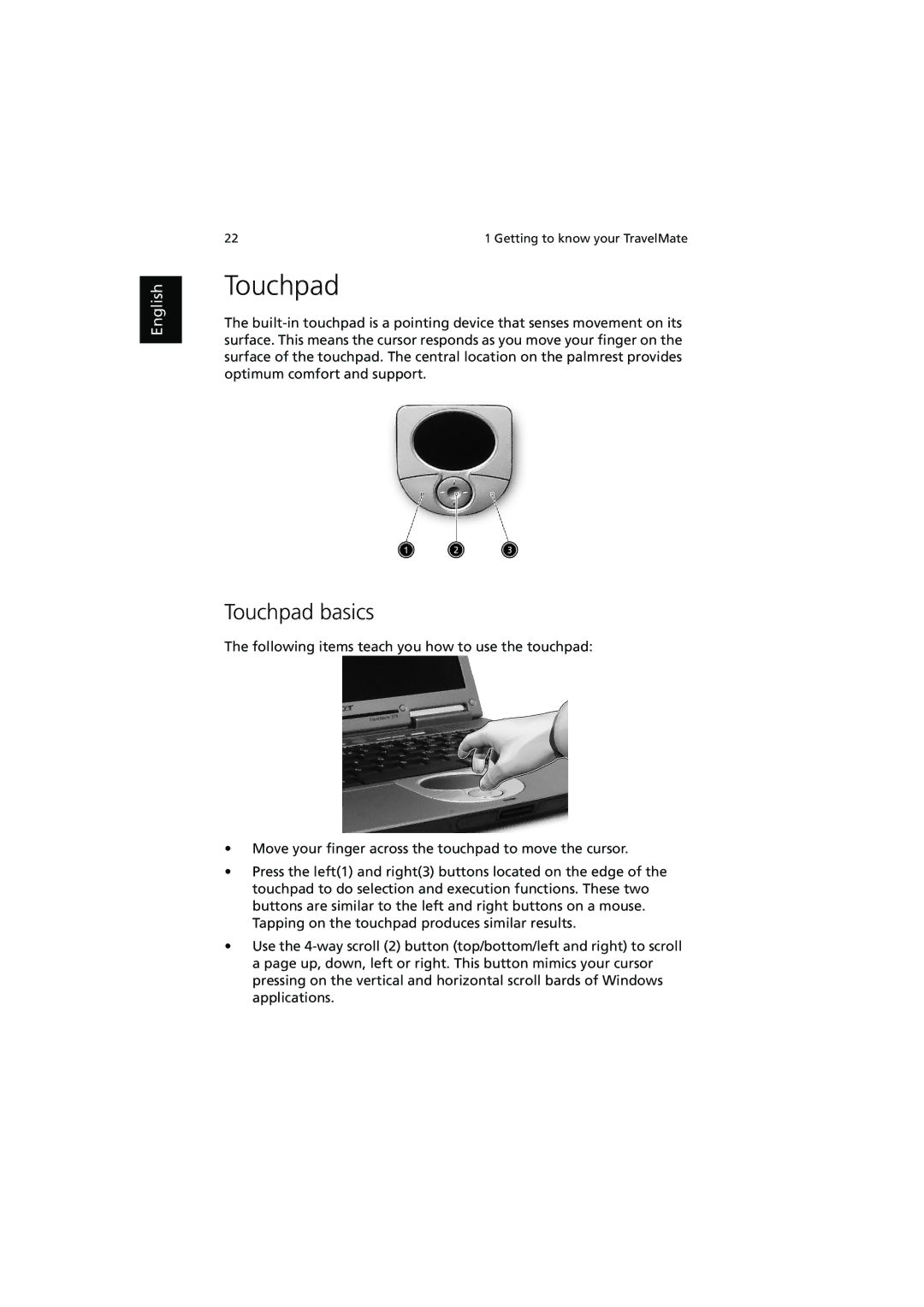 Acer 370 series manual Touchpad basics 