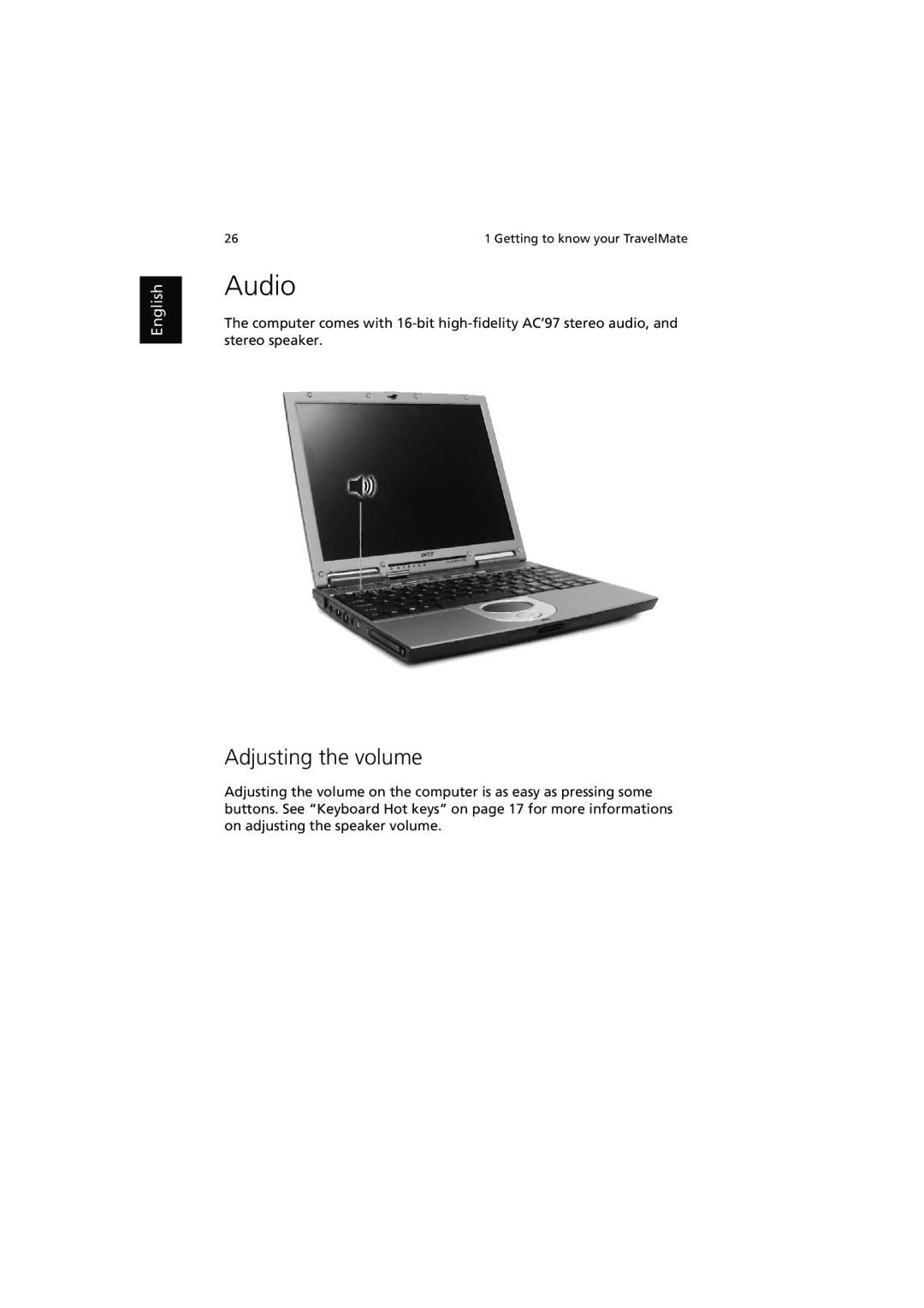 Acer 370 series manual Audio, Adjusting the volume 