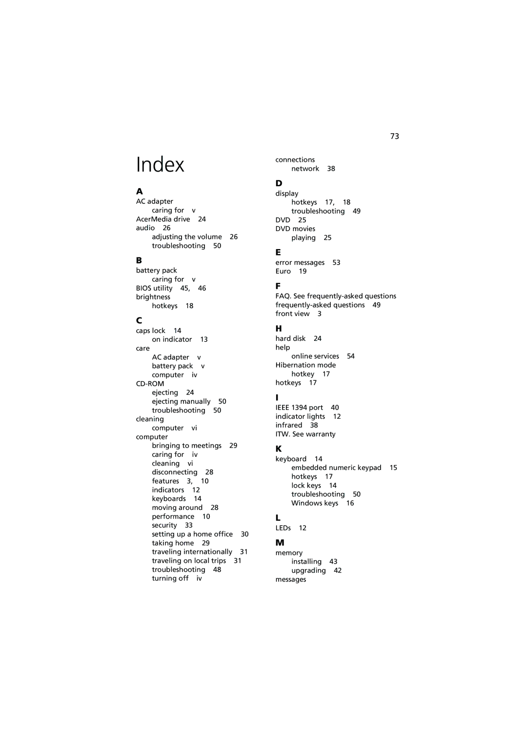 Acer 370 series manual Index 