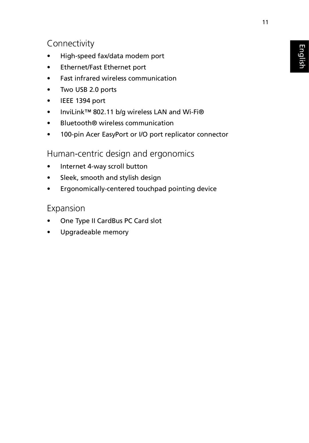 Acer 380 series manual Connectivity, Human-centric design and ergonomics, Expansion 