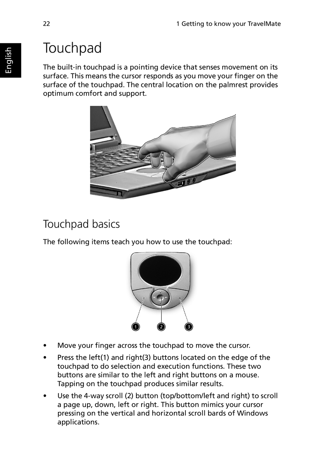 Acer 380 series manual Touchpad basics 