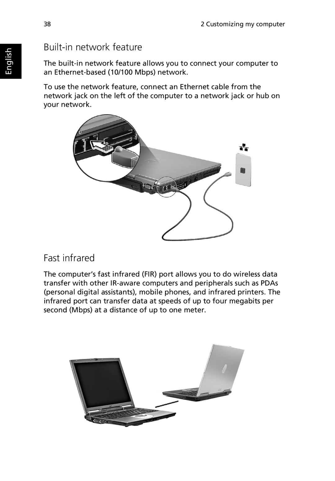 Acer 380 series manual Built-in network feature, Fast infrared 