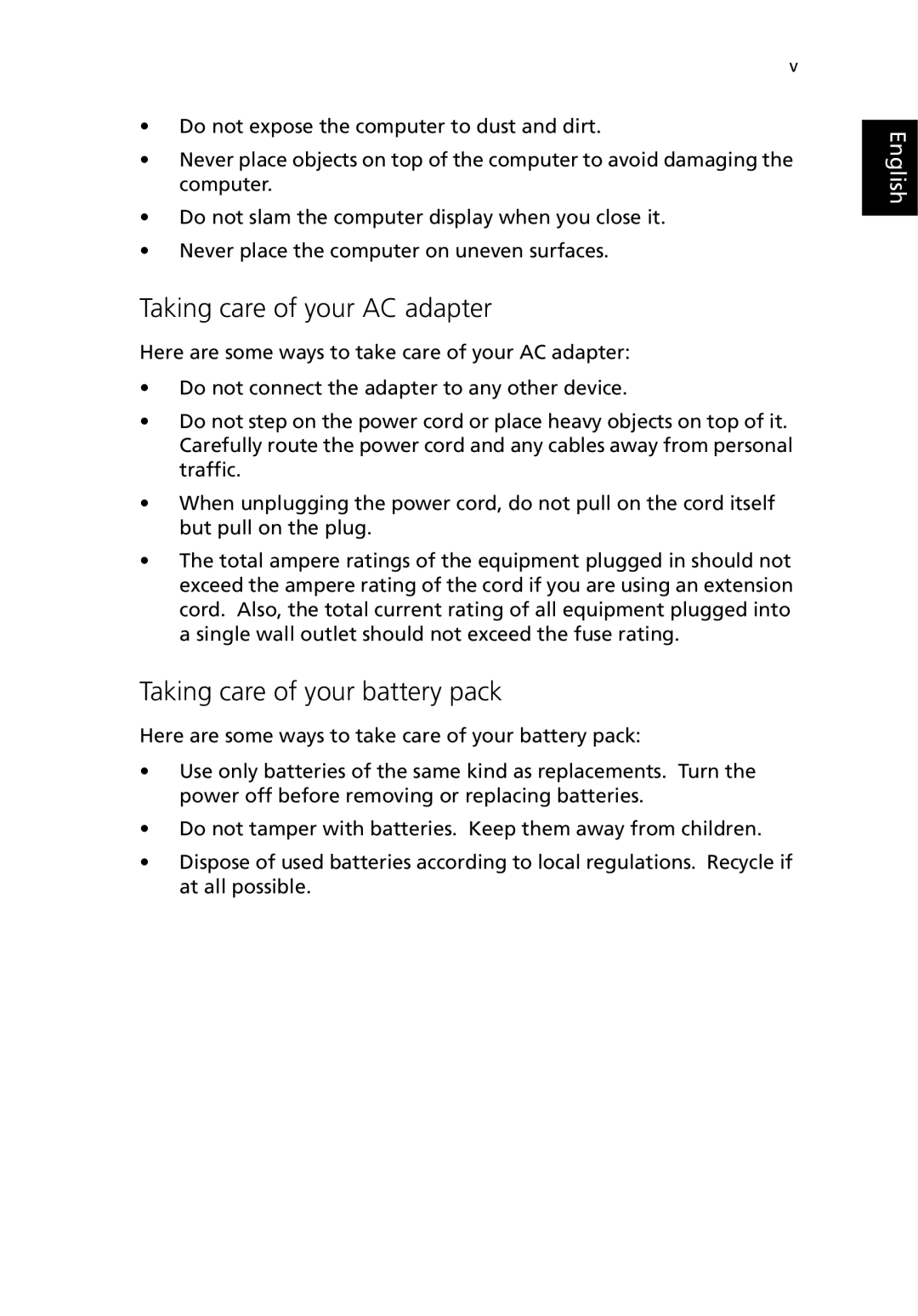 Acer 380 series manual Taking care of your AC adapter, Taking care of your battery pack 