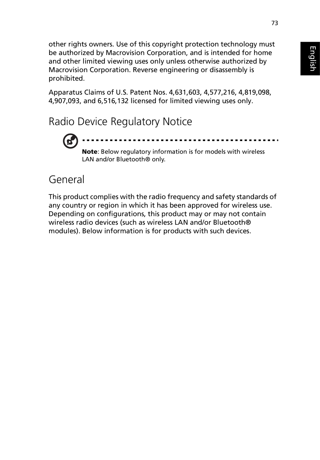 Acer 380 series manual Radio Device Regulatory Notice General 