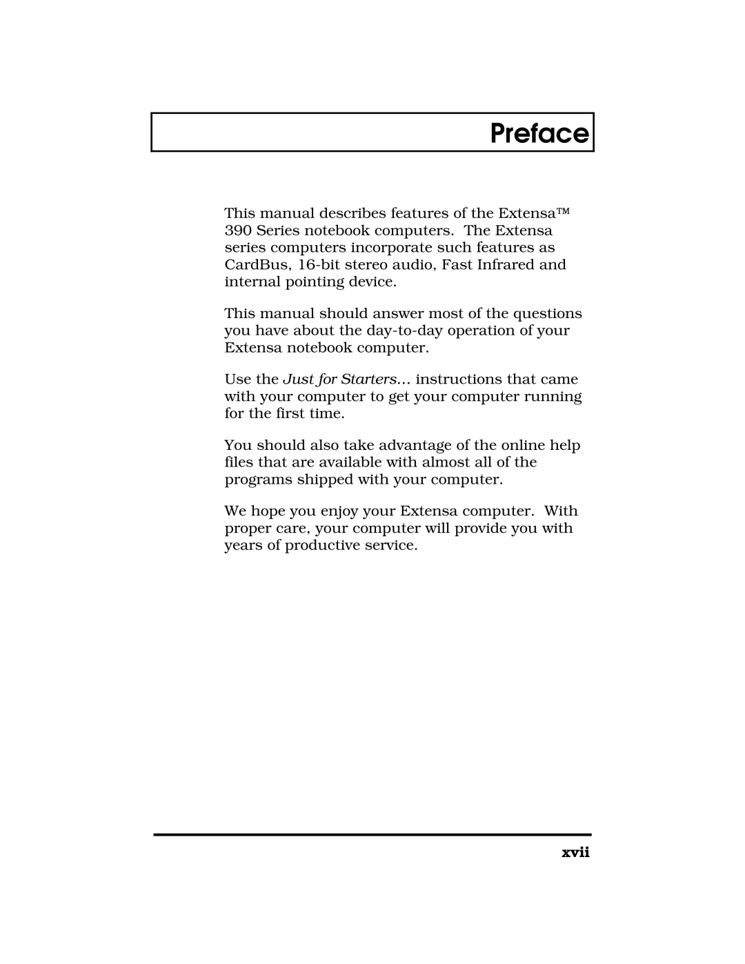 Acer 390 Series manual Preface, xvii 