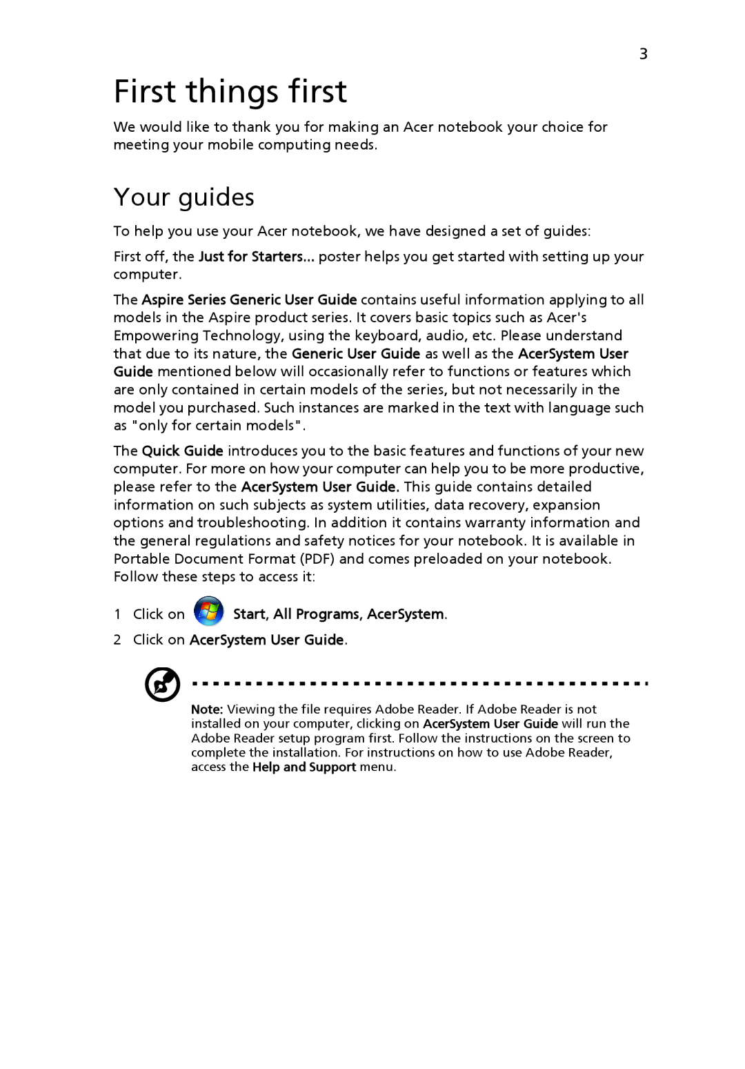 Acer 3935 manual First things first, Your guides 