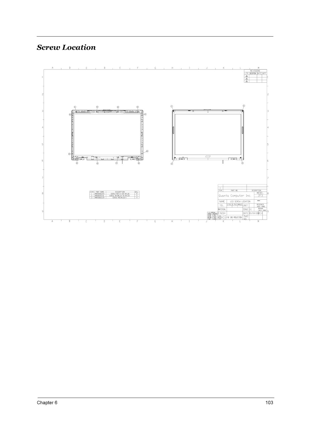 Acer 4000 manual Screw Location 