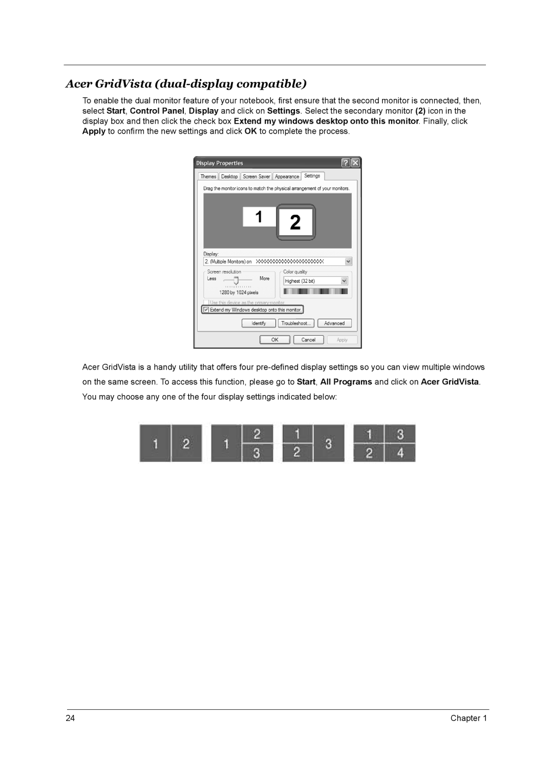 Acer 4000 manual Acer GridVista dual-display compatible 