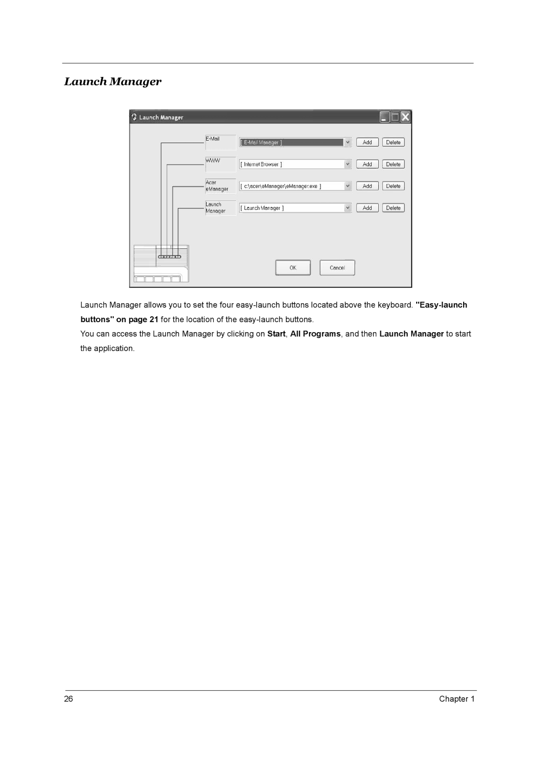 Acer 4000 manual Launch Manager 