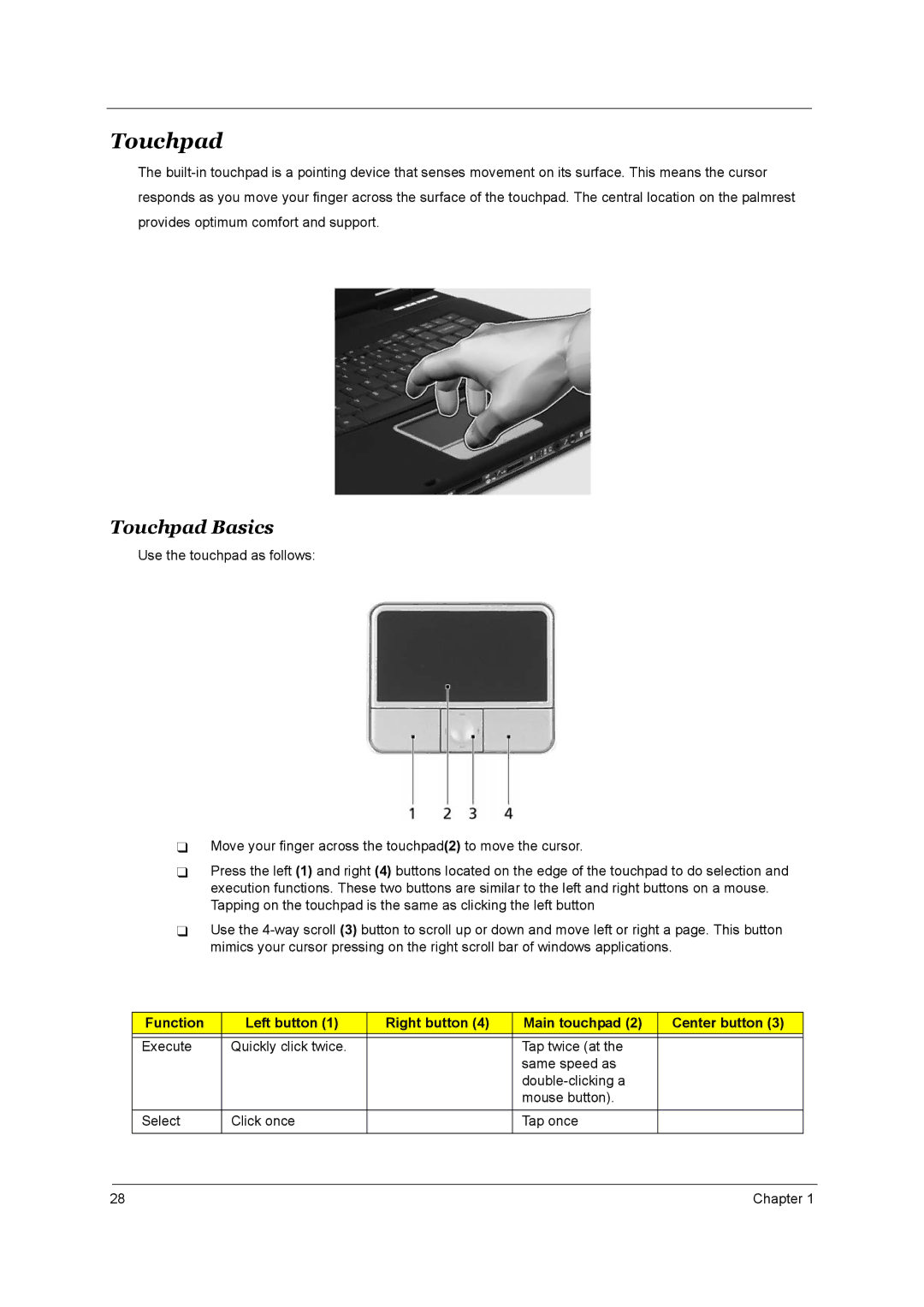 Acer 4000 manual Touchpad Basics 