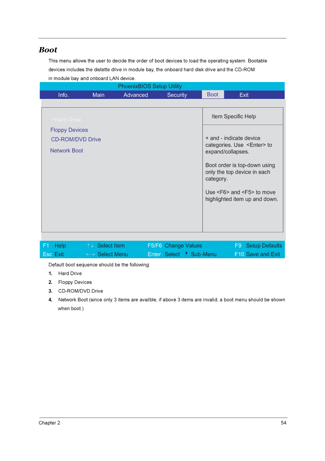 Acer 4000 manual Boot, Exit 