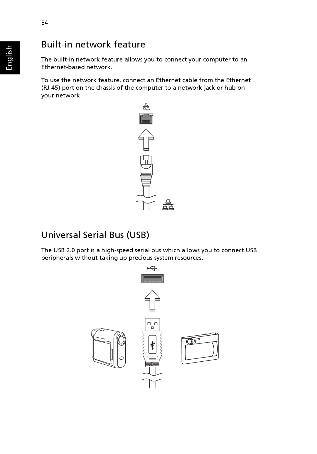 Acer 4010 Series manual Built-in network feature, Universal Serial Bus USB 