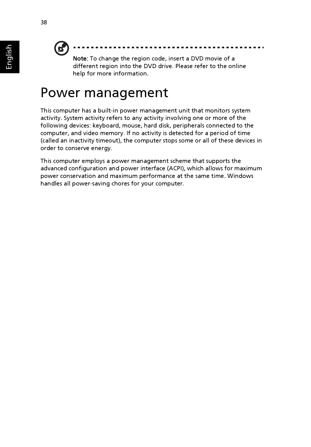 Acer 4010 Series manual Power management 