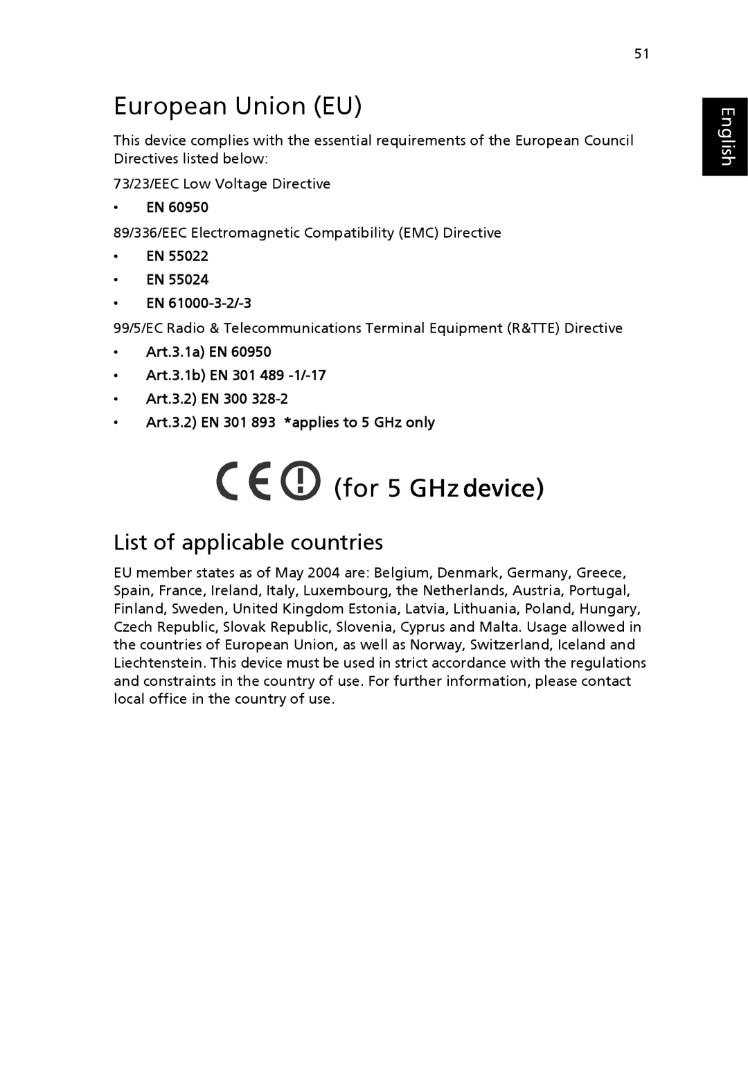 Acer 4010 Series manual European Union EU, EN 61000-3-2/-3 