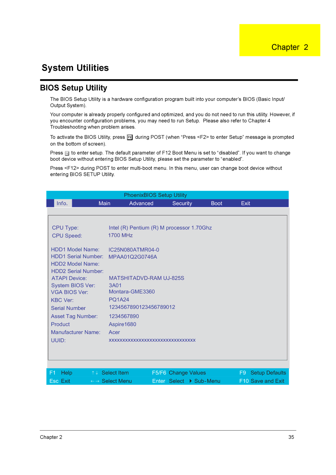 Acer 4010 manual System Utilities, Bios Setup Utility 