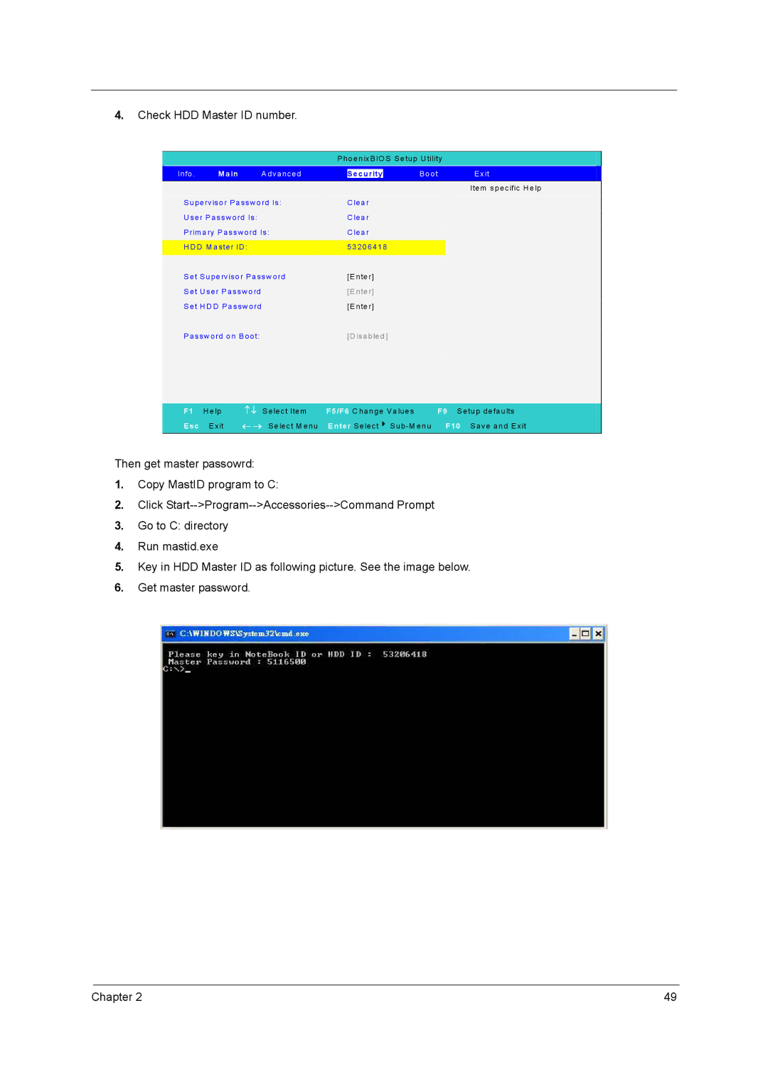 Acer 4010 manual Check HDD Master ID number 