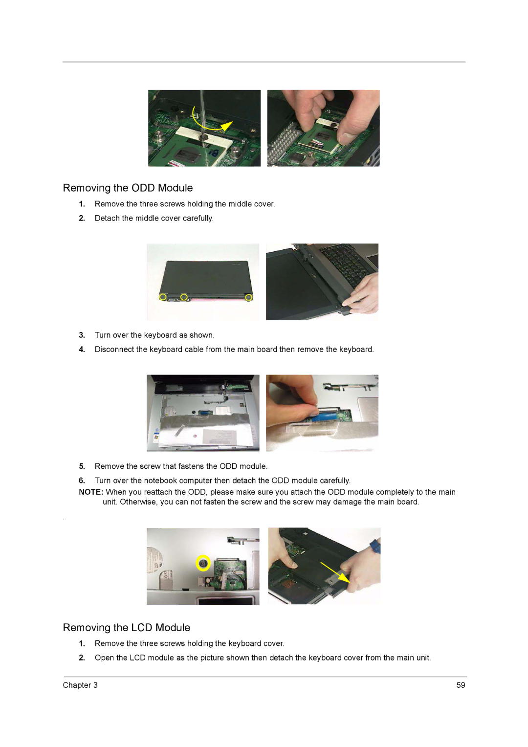 Acer 4010 manual Removing the ODD Module 