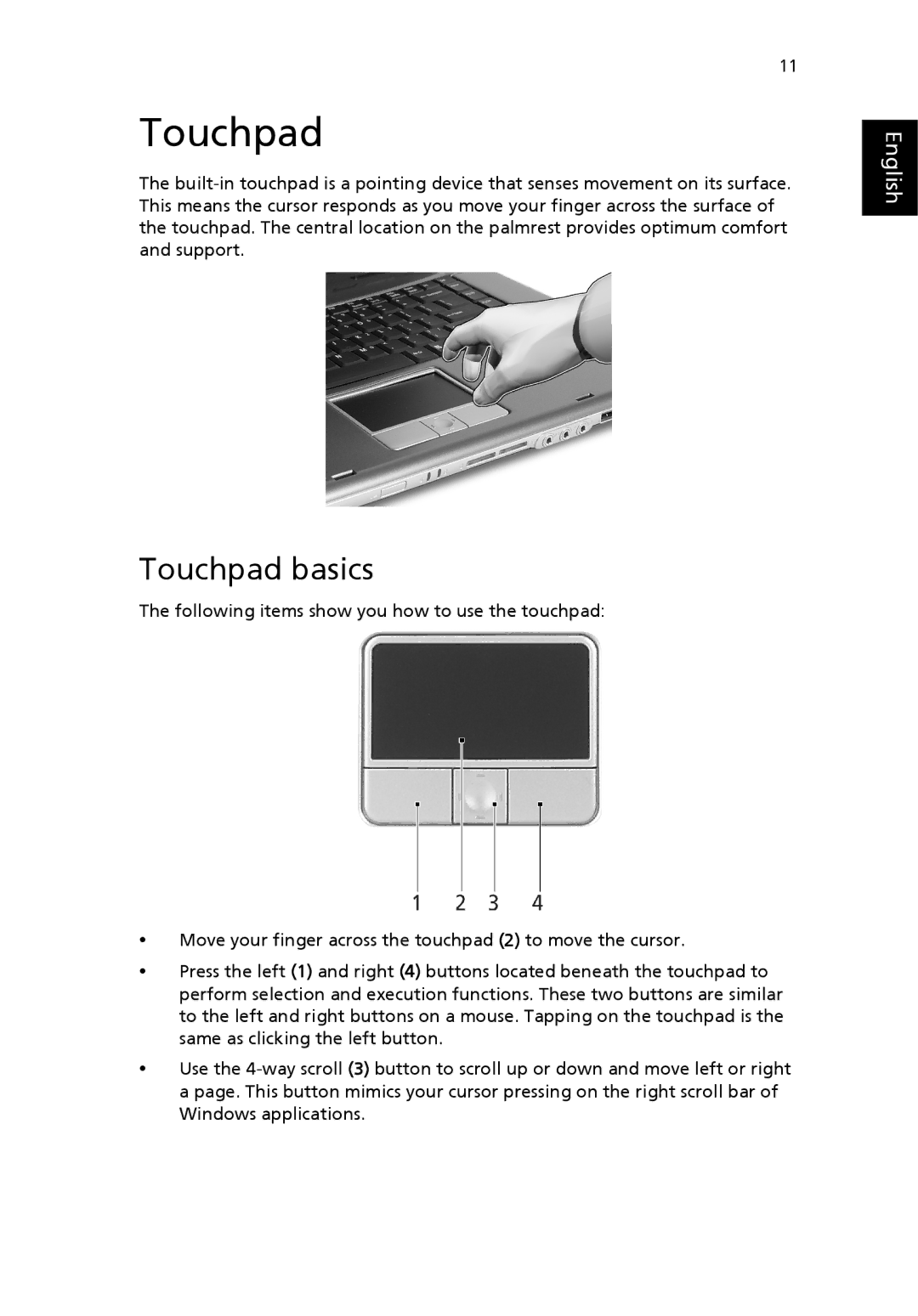 Acer 4020 Series manual Touchpad basics 