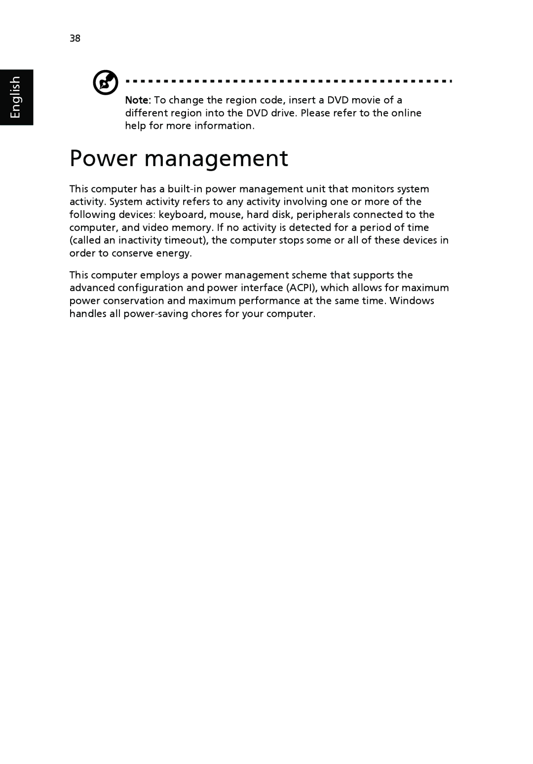 Acer 4020 Series manual Power management 