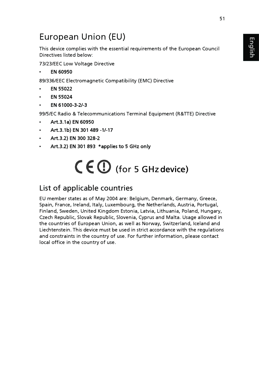 Acer 4020 Series manual European Union EU, EN 61000-3-2/-3 