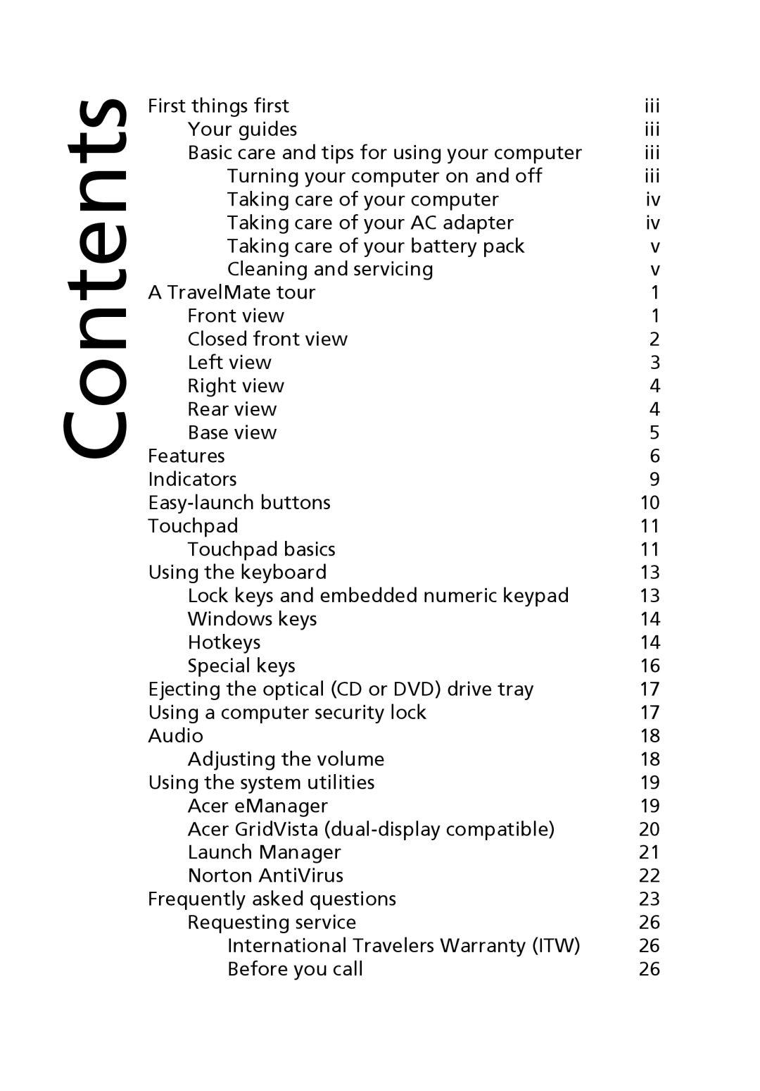 Acer 4020 Series manual Contents 