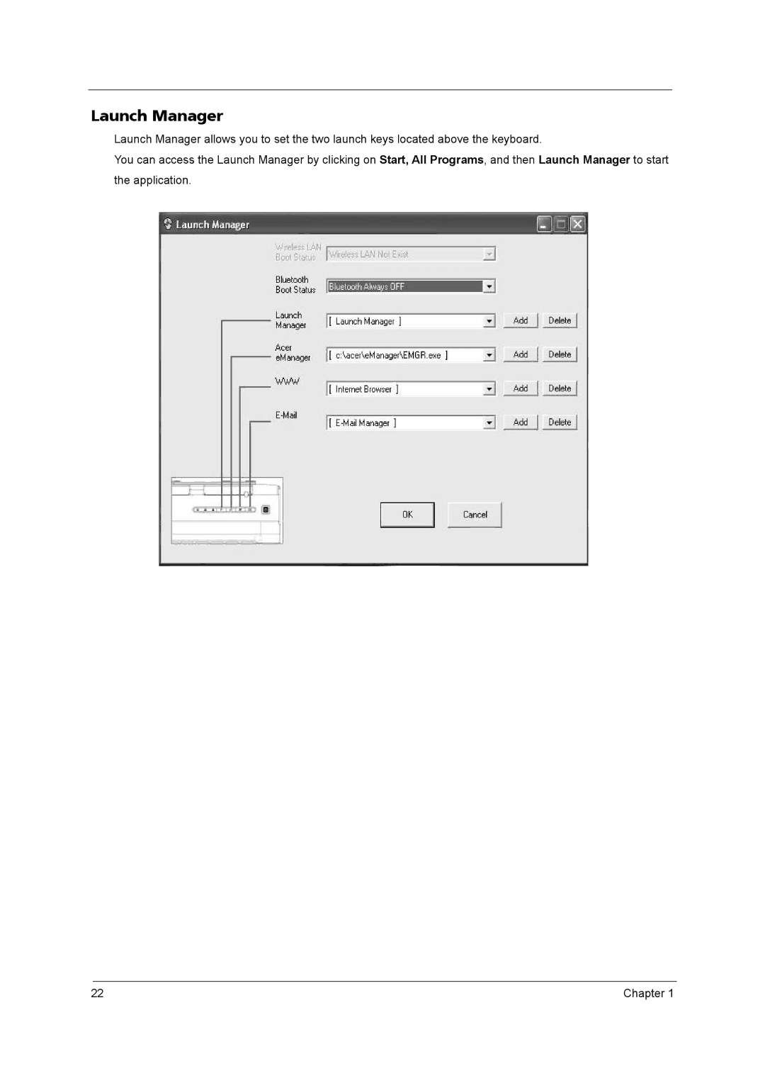 Acer 4020 manual Launch Manager 