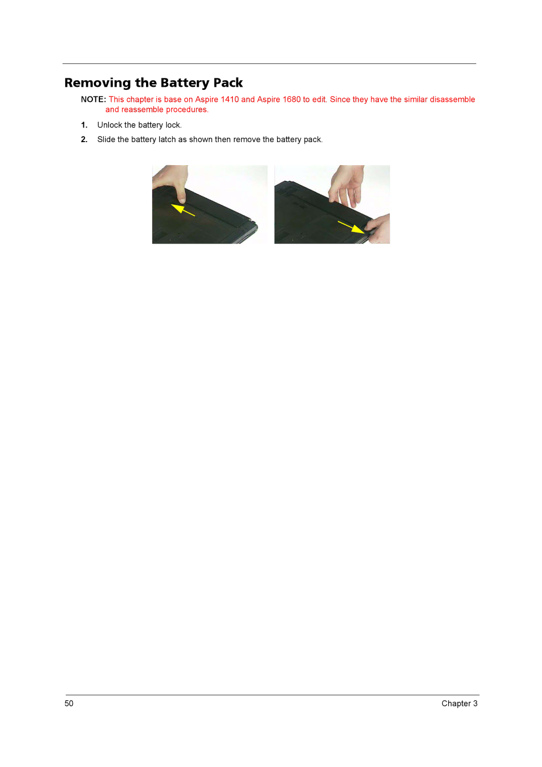 Acer 4020 manual Removing the Battery Pack 