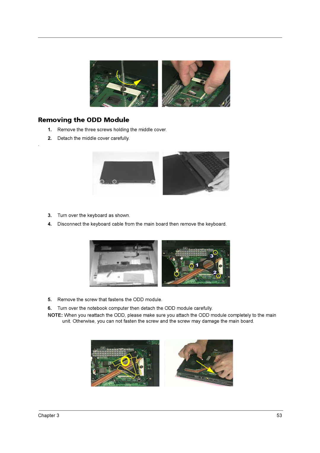 Acer 4020 manual Removing the ODD Module 