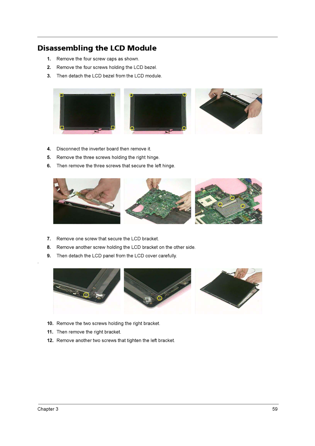 Acer 4020 manual Disassembling the LCD Module 