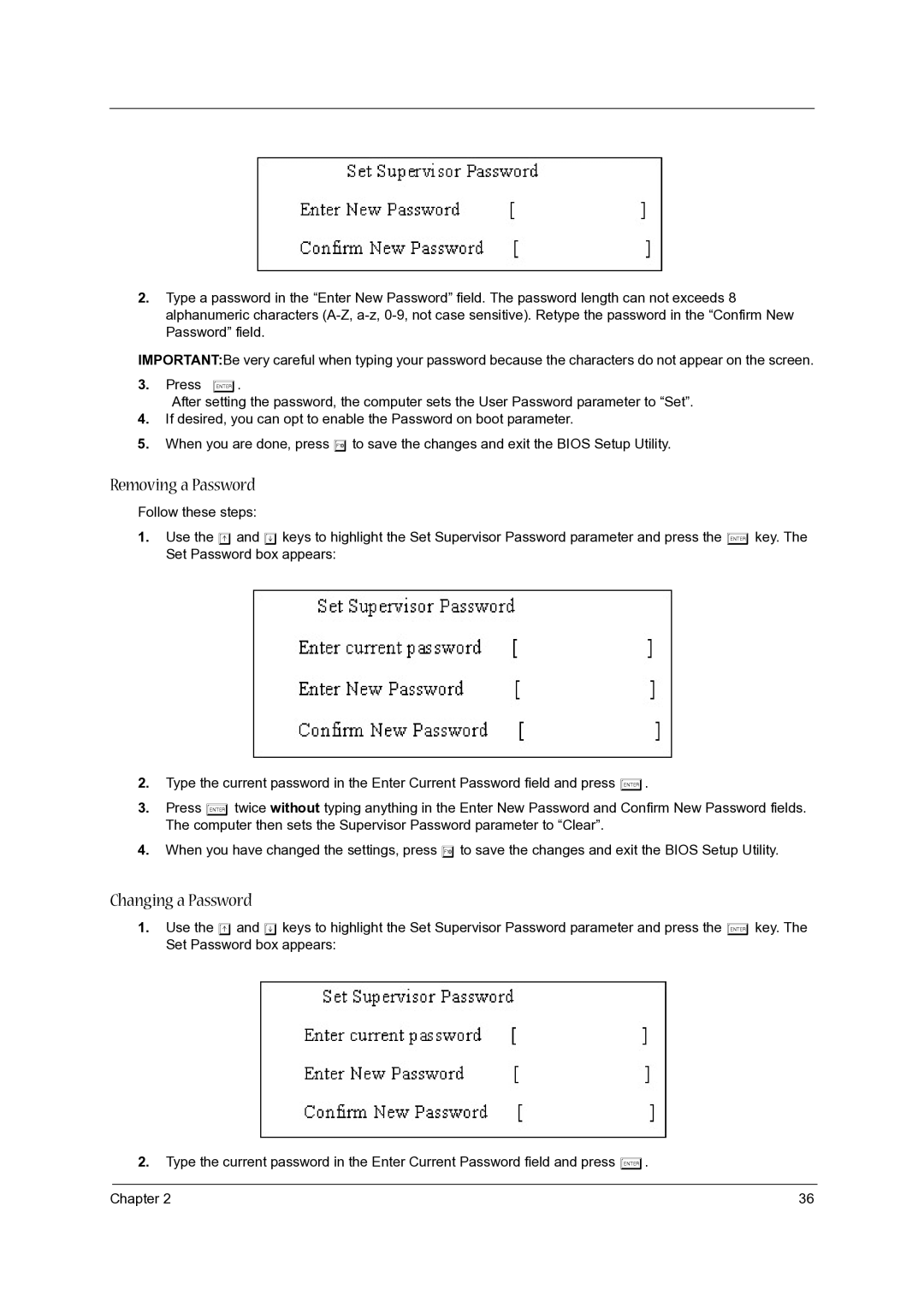 Acer 4060 manual Removing a Password 