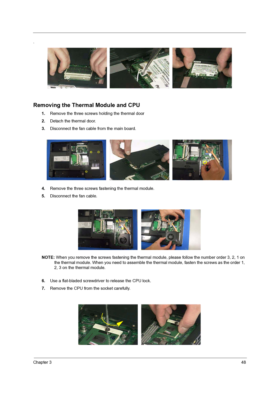 Acer 4060 manual Removing the Thermal Module and CPU 