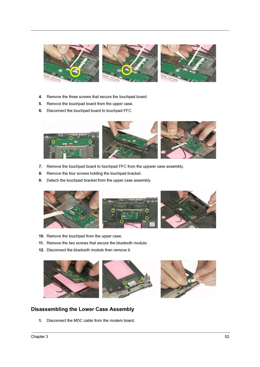 Acer 4060 manual Disassembling the Lower Case Assembly 