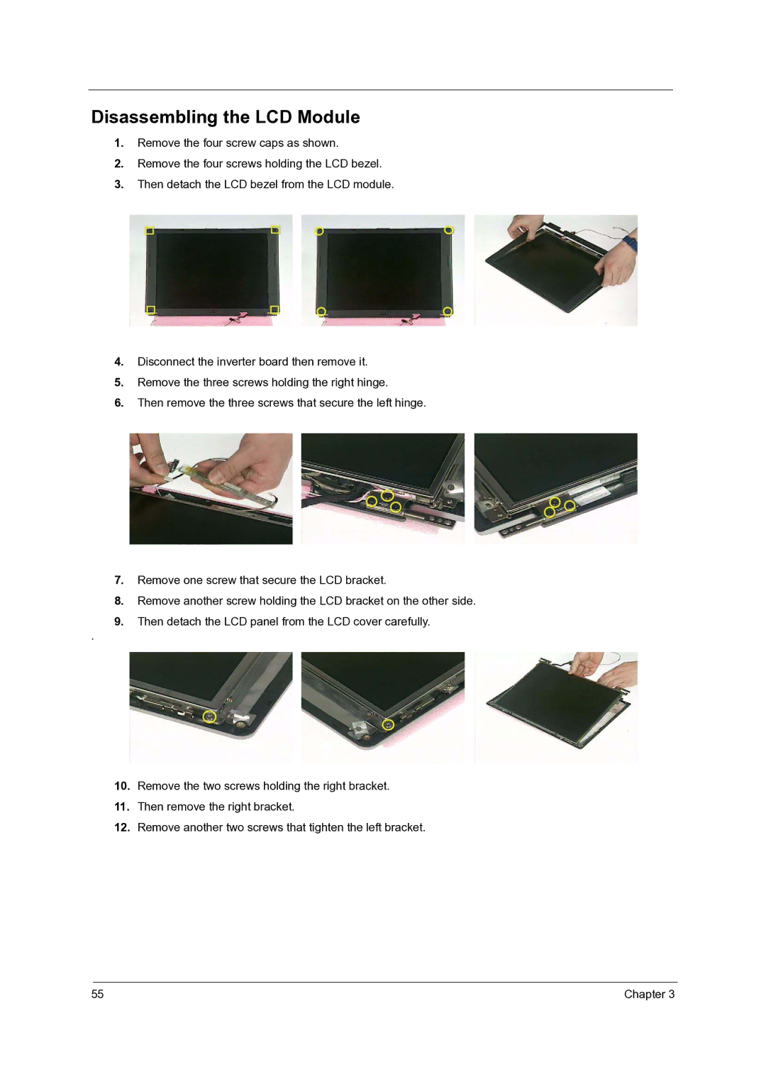 Acer 4060 manual Disassembling the LCD Module 