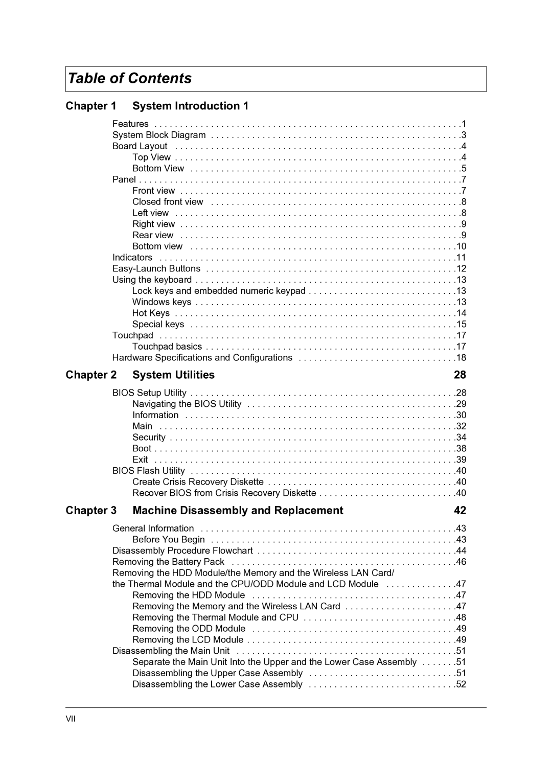 Acer 4060 manual Table of Contents 