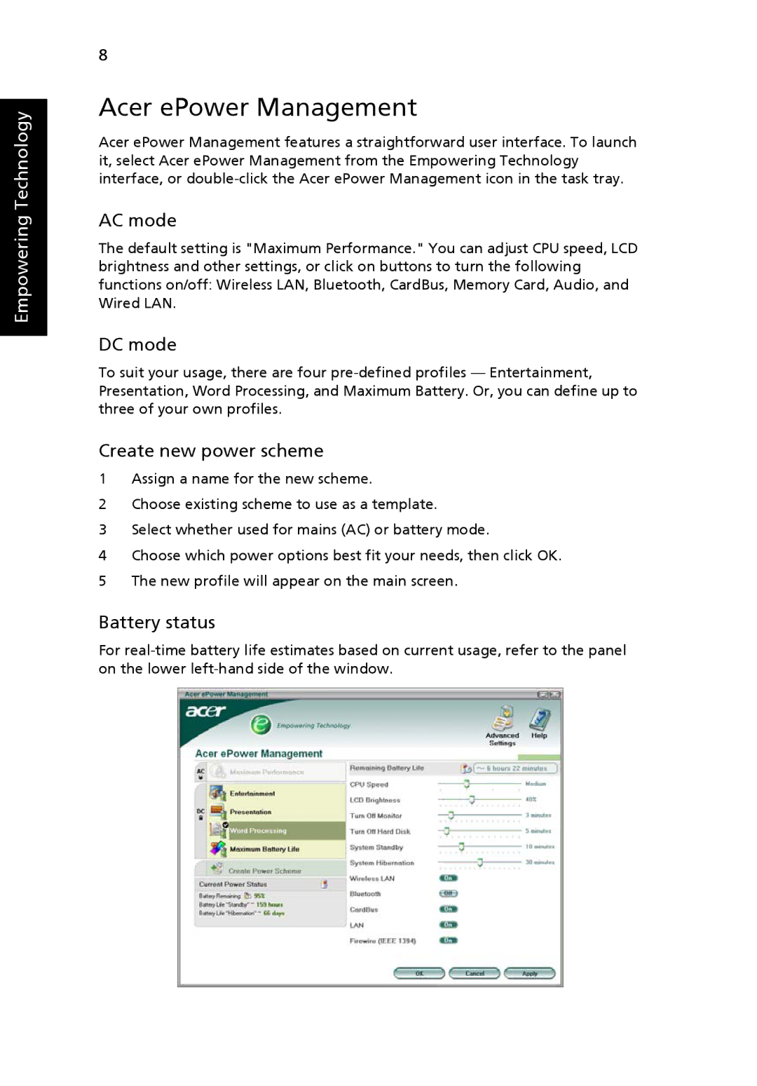 Acer 4070, 4080 manual Acer ePower Management, AC mode 