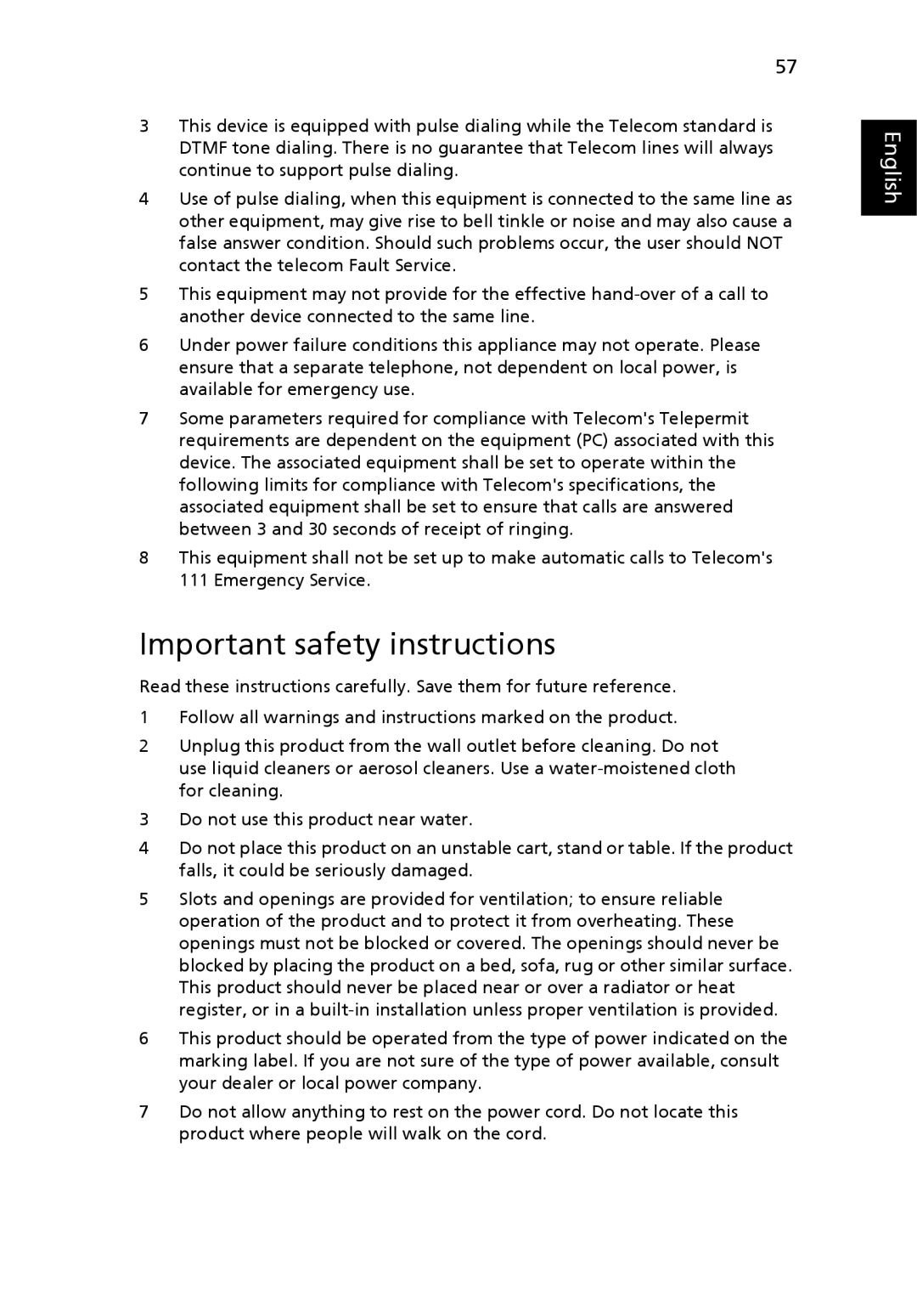 Acer 4080, 4070 manual Important safety instructions 
