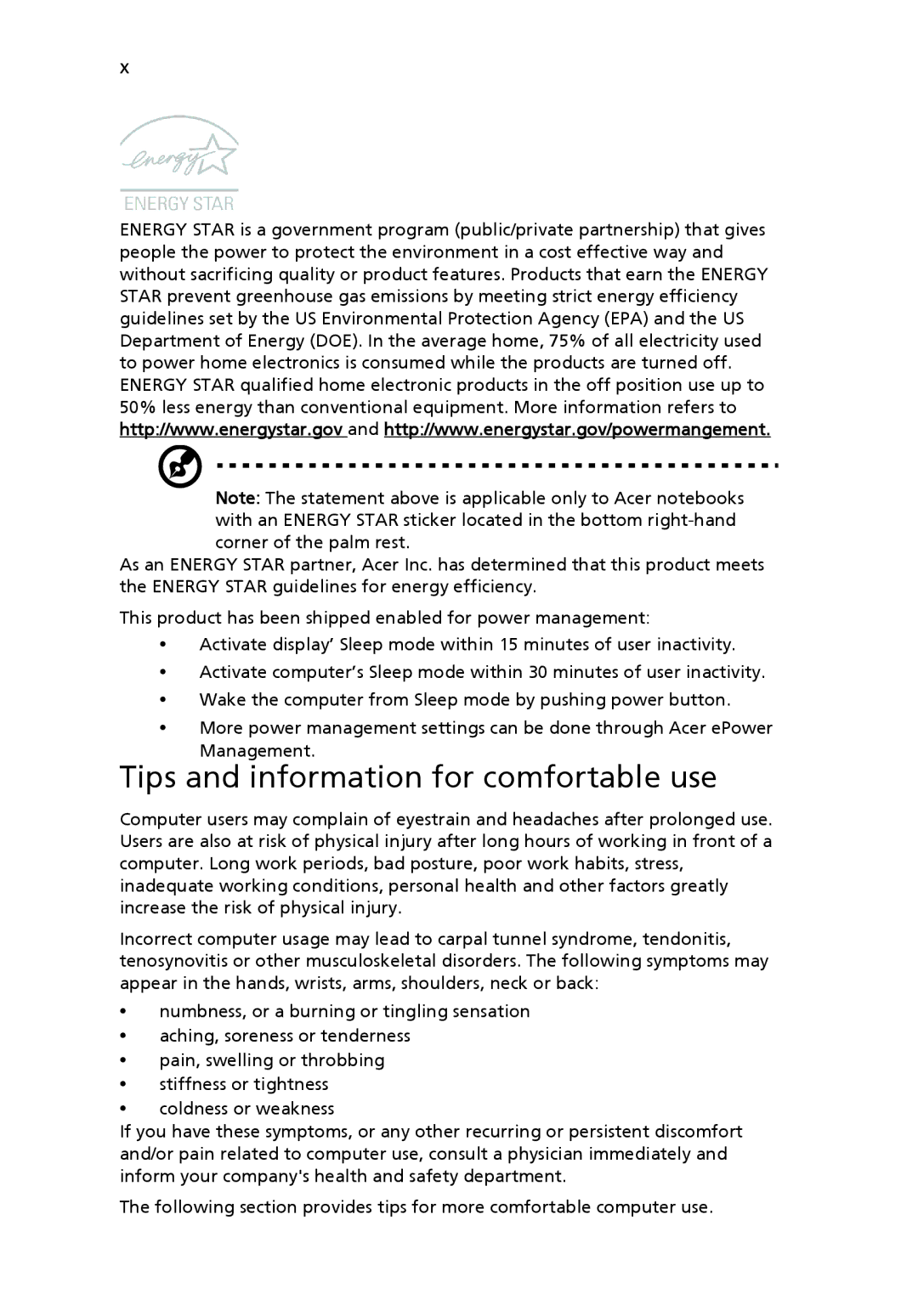 Acer 4120 manual Tips and information for comfortable use 