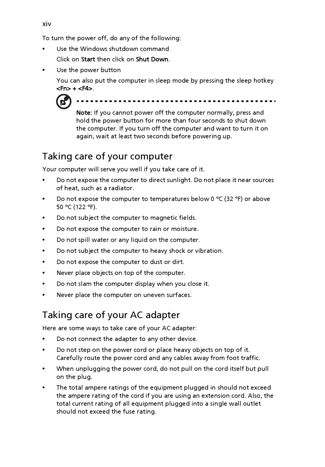 Acer 4120 manual Taking care of your computer, Taking care of your AC adapter 