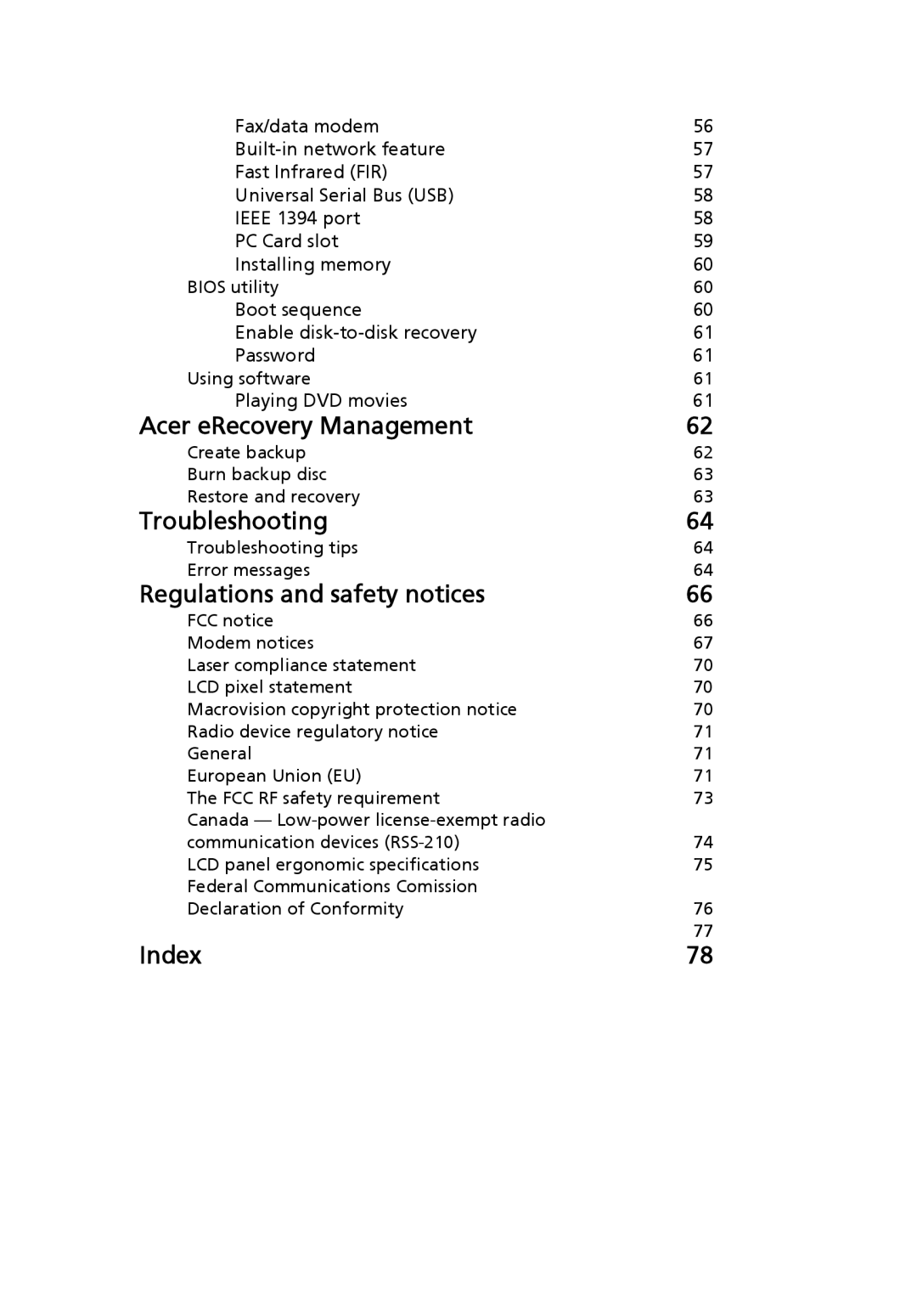 Acer 4120 manual Acer eRecovery Management 